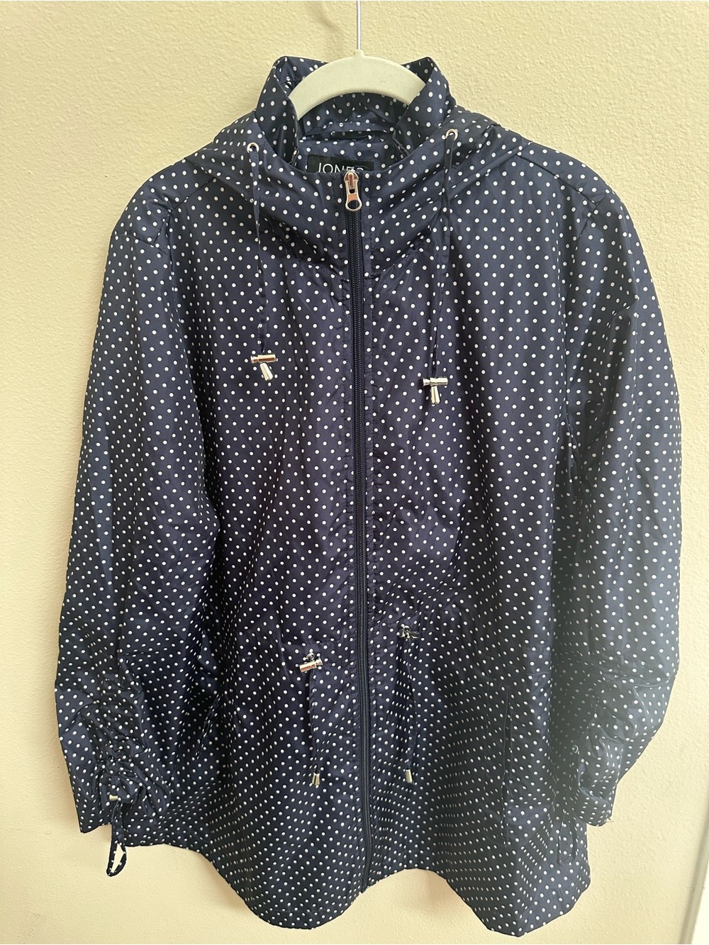 JONES New York Polka Dot Navy Women's Windbreaker Jacket, with Hood